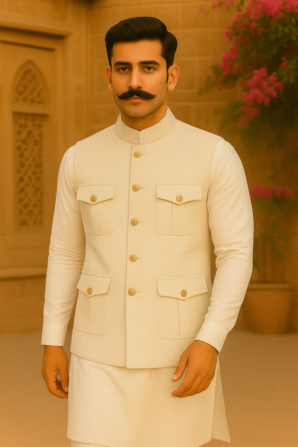 Croneeck Ivory Cream Nehru Jacket